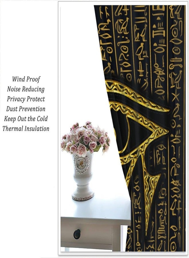 JanJCurt Ancient Egyptian Curtains, Egyptian Eye of Horus, Ancient Culture Golden Egyptian Hieroglyphs Alphabet Print Blackout Window Treatments for Living Room Bedroom 42x45 Inch - Image 4